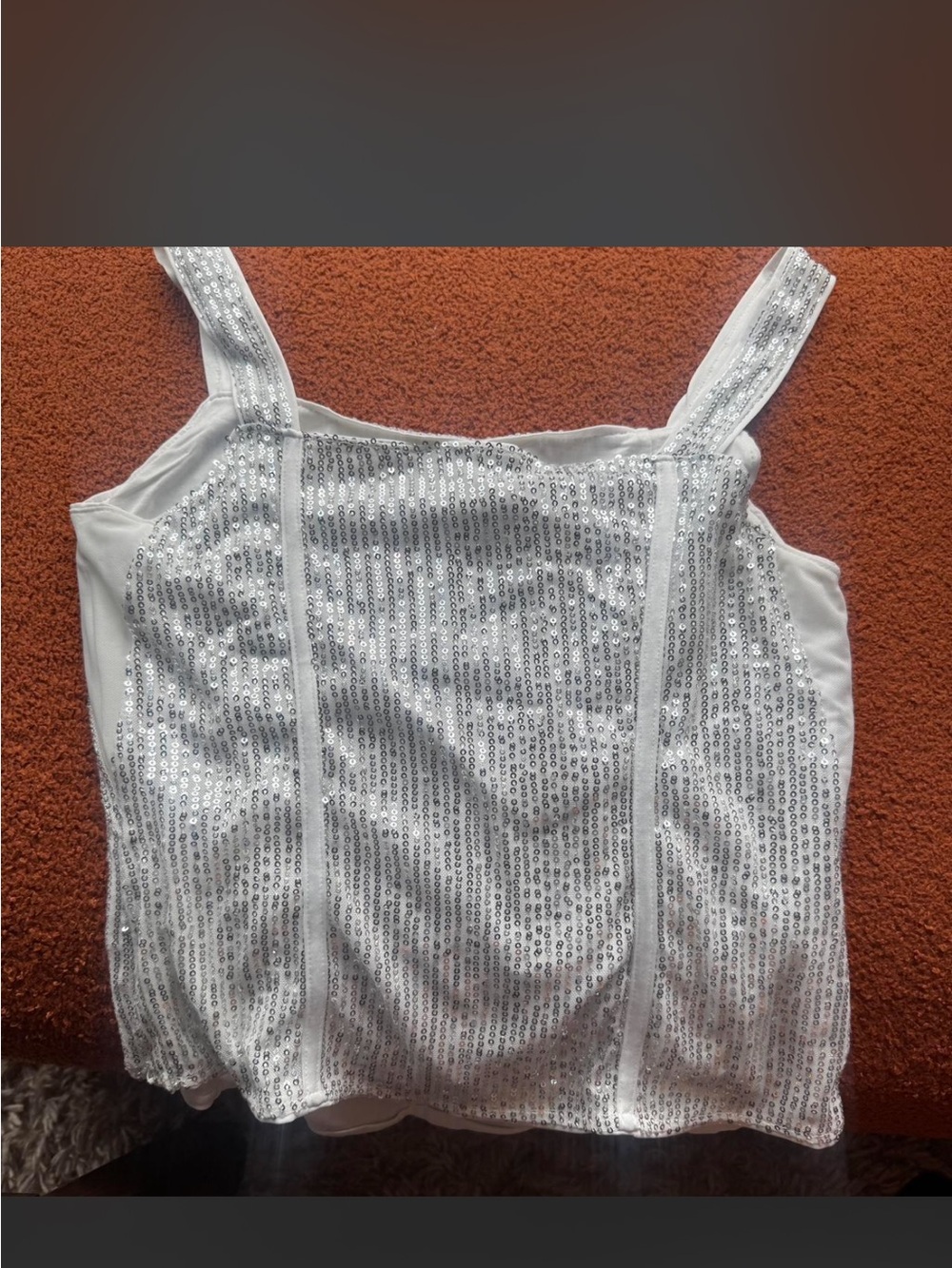 White Sequin Strappy Tank Top